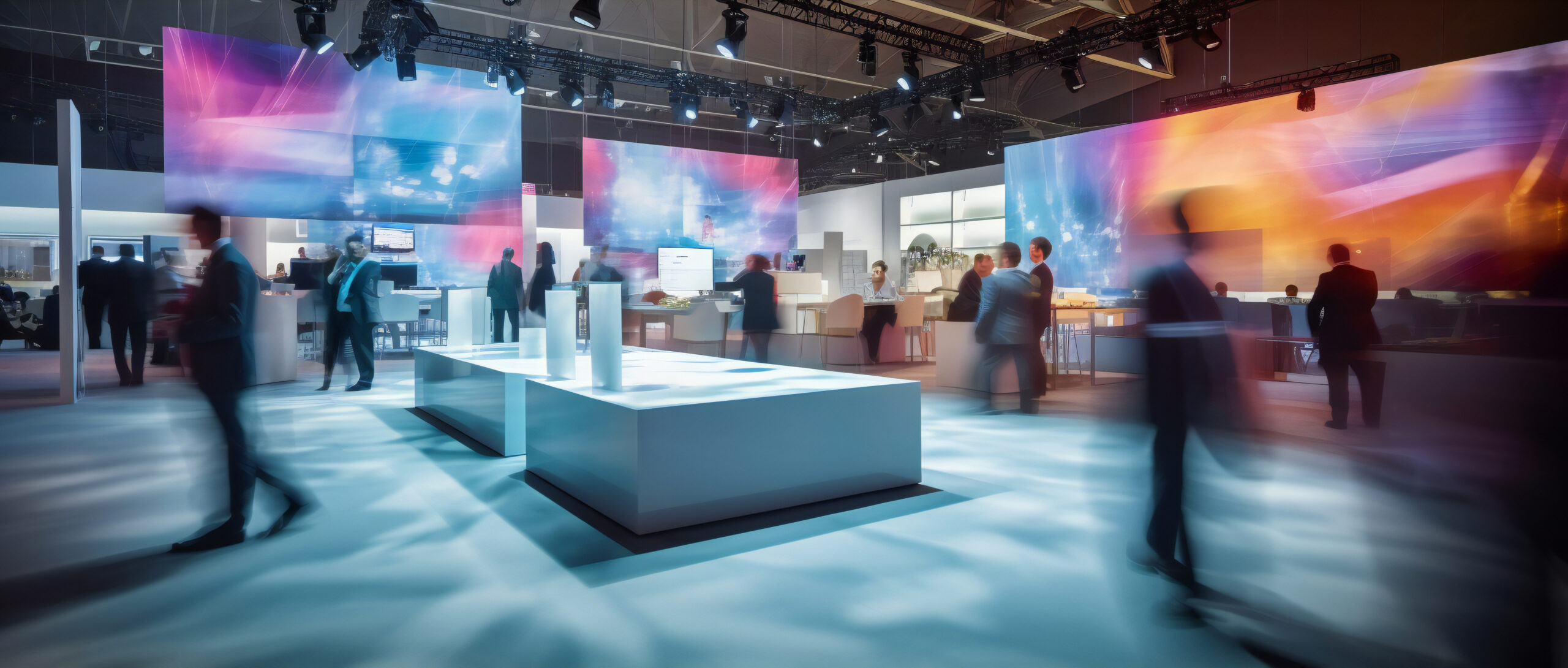 Dynamic IT Business Convention: Long Exposure of Blurred Human Motion at Demo Booth